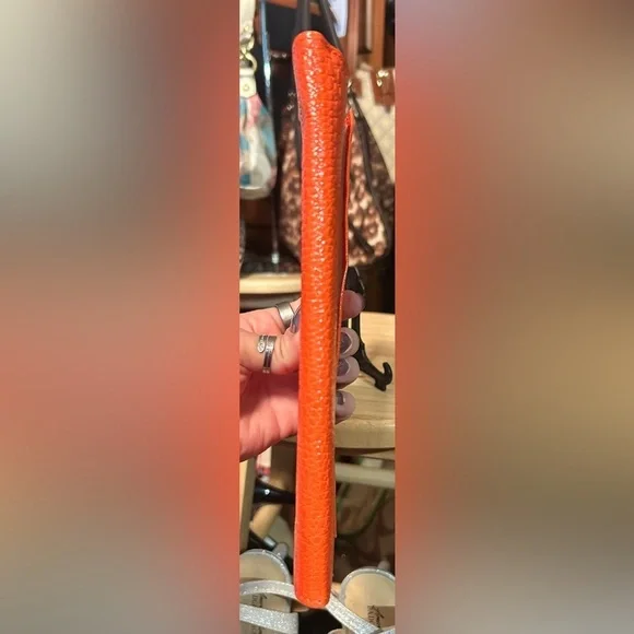 Tangerine Orange Vegan Leather & Velvet Jewelry Accessory Cosmo Wallet Pouch NEW - Picture 3 of 9